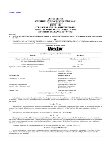 Thumbnail Baxter 10-K Annual Report 