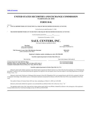 Thumbnail Saul Centers 10-K Annual Report 