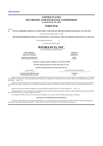 Thumbnail WesBanco 10-K Annual Report 