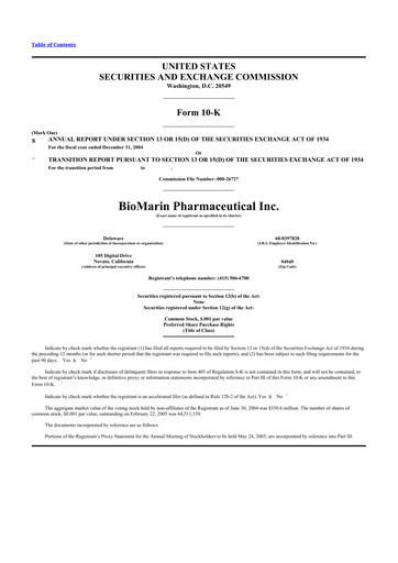 Thumbnail BioMarin Pharmaceutical 10-K Annual Report 