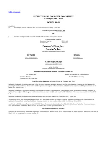 Thumbnail Domino's Pizza 10-K Annual Report 