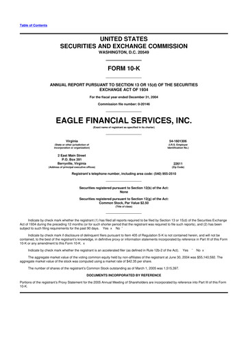 Thumbnail Eagle Financial Services 10-K Annual Report 