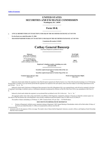 Thumbnail Cathay General Bancorp 10-K Annual Report 