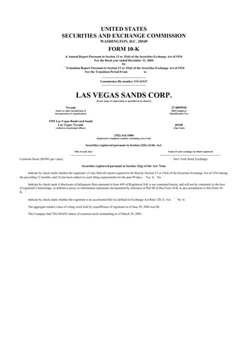 Thumbnail Las Vegas Sands 10-K Annual Report 