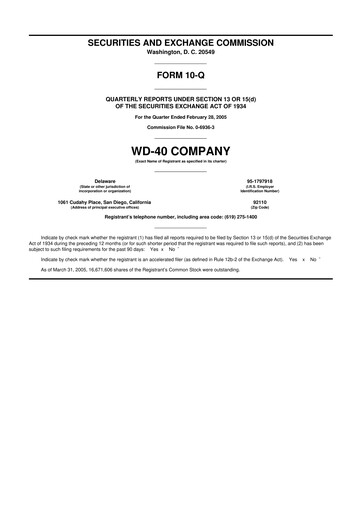 Miniature WD-40 Company
 10-Q Rapport trimestriel  