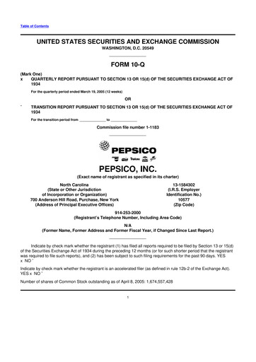 Thumbnail Pepsico 10-Q Quarterly Report FY 