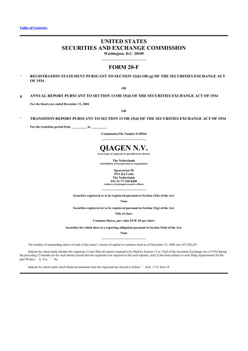 Thumbnail Qiagen  20-F Annual Report 