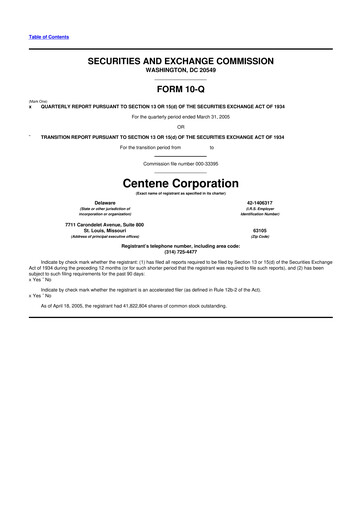 Thumbnail Centene 10-Q Quarterly Report FY 