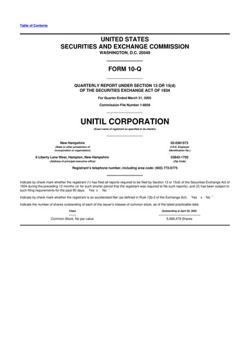 Thumbnail Unitil Corporation
 10-Q Quarterly Report FY 