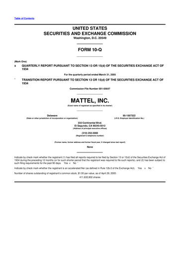 Thumbnail Mattel
 10-Q Quarterly Report FY 