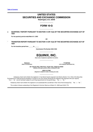 Thumbnail Equinix 10-Q Quarterly Report FY 