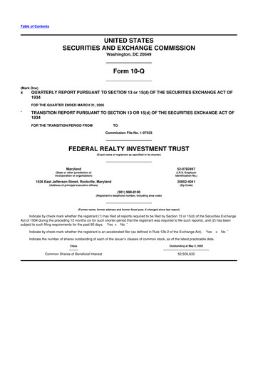 Thumbnail Federal Realty Investment Trust
 10-Q Quarterly Report FY 
