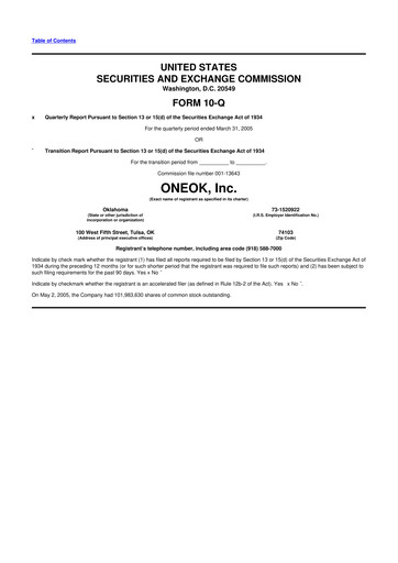 Thumbnail Oneok 10-Q Quarterly Report FY 