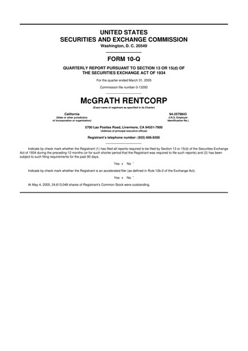 Miniature McGrath RentCorp
 10-Q Rapport trimestriel  