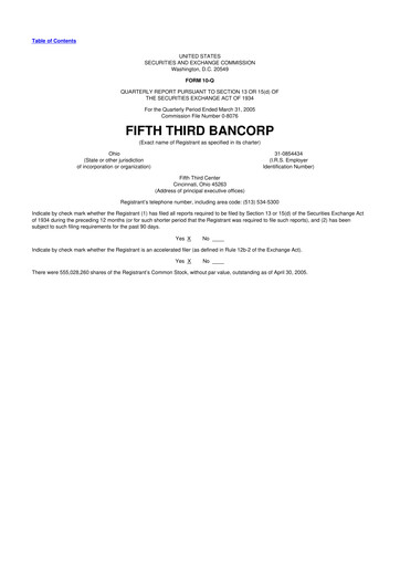 Thumbnail Fifth Third Bank
 10-Q Quarterly Report FY 