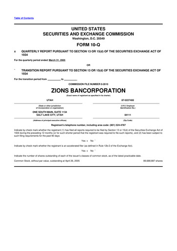 Thumbnail Zions Bancorporation
 10-Q Quarterly Report FY 