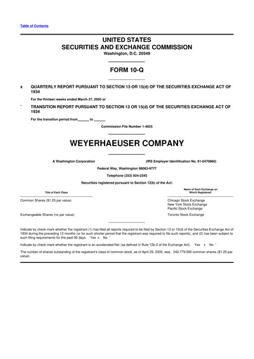 Thumbnail Weyerhaeuser
 10-Q Quarterly Report FY 