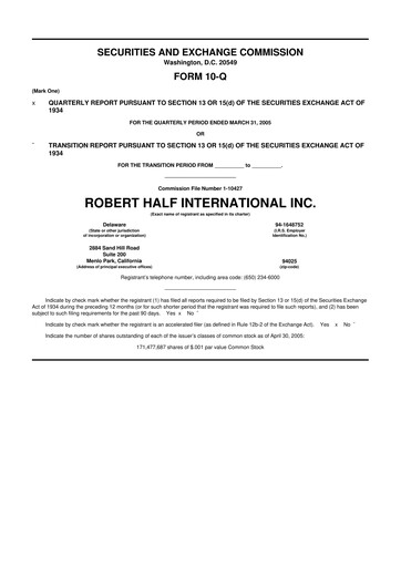Thumbnail Robert Half 10-Q Quarterly Report FY 
