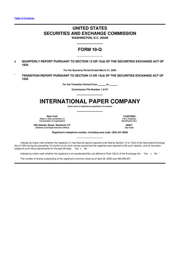 Thumbnail International Paper
 10-Q Quarterly Report FY 