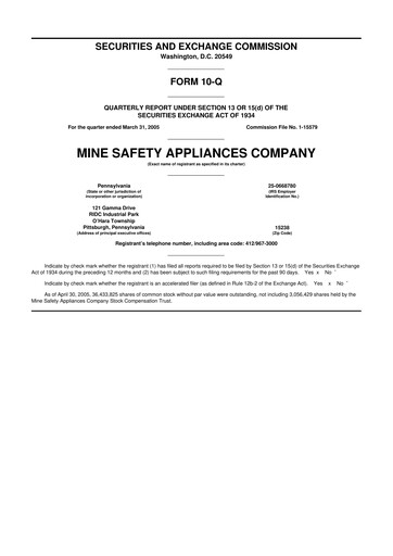 Thumbnail MSA Safety 10-Q Quarterly Report FY 