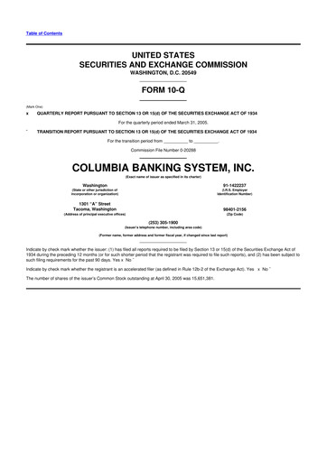 Thumbnail Columbia Banking System 10-Q Quarterly Report FY 