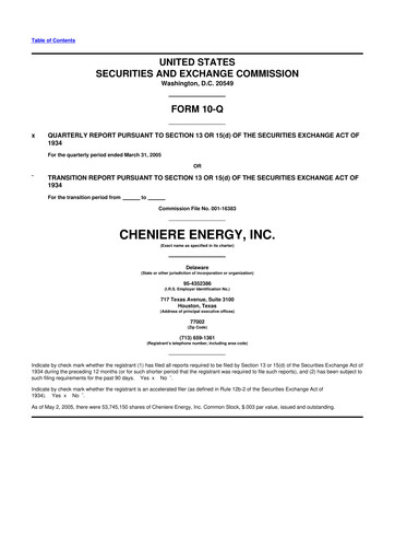 Thumbnail Cheniere Energy
 10-Q Quarterly Report FY 