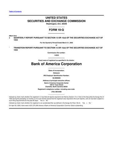 Thumbnail Bank of America  10-Q Quarterly Report FY 
