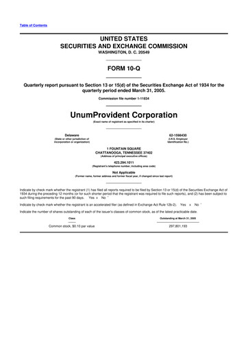 Thumbnail Unum 10-Q Quarterly Report FY 