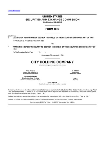 Thumbnail City Holding Company 10-Q Quarterly Report FY 