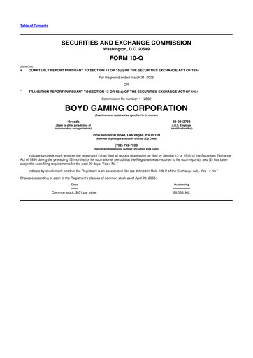 Miniature Boyd Gaming
 10-Q Rapport trimestriel  