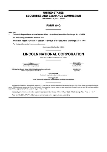 Thumbnail Lincoln National Corporation 10-Q Quarterly Report FY 