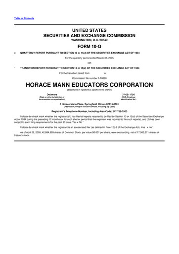 Thumbnail Horace Mann Educators 10-Q Quarterly Report FY 