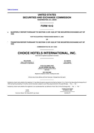 Thumbnail Choice Hotels International 10-Q Quarterly Report FY 