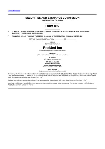 Thumbnail ResMed 10-Q Quarterly Report FY 