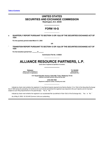 Miniature Alliance Resource Partners 10-Q Rapport trimestriel  
