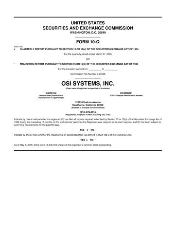 Miniature OSI Systems
 10-Q Rapport trimestriel  
