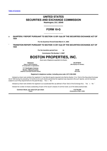 Thumbnail BXP, Inc.
 10-Q Quarterly Report FY 