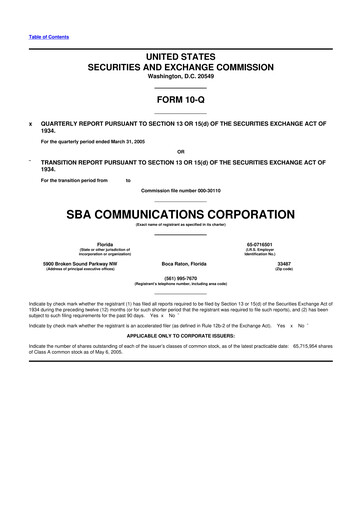 Thumbnail SBA Communications 10-Q Quarterly Report FY 