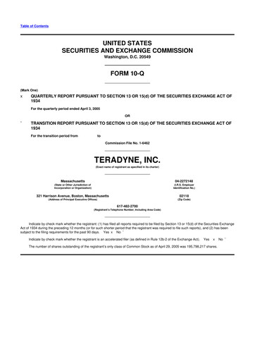 Thumbnail Teradyne 10-Q Quarterly Report FY 