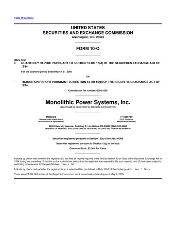 Thumbnail Monolithic Power Systems 10-Q Quarterly Report FY 