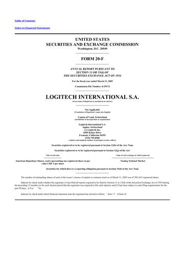 Thumbnail Logitech 20-F Annual Report 