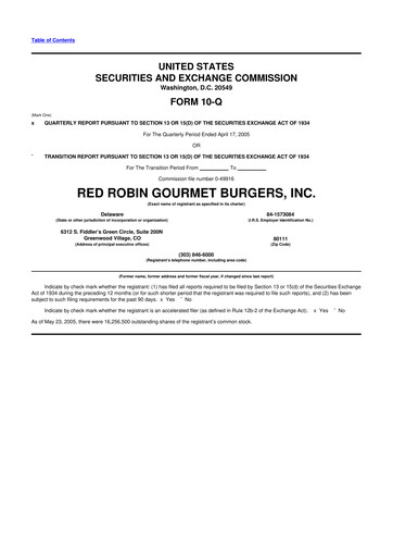 Miniature Red Robin
 10-Q Rapport trimestriel  