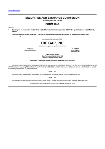 Thumbnail Gap Inc.
 10-Q Quarterly Report FY 