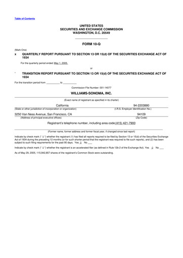 Thumbnail Williams-Sonoma 10-Q Quarterly Report FY 