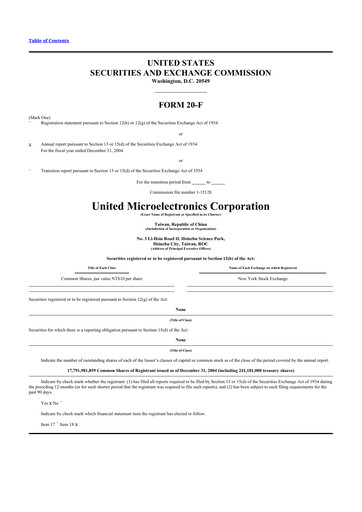 Thumbnail United Microelectronics 20-F Annual Report 