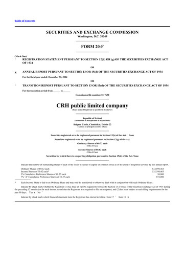 Thumbnail Cement Roadstone Holding
 20-F Annual Report 