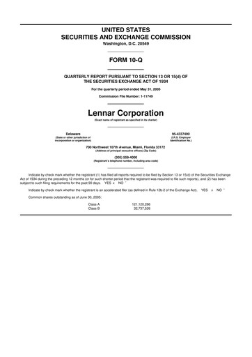 Thumbnail Lennar 10-Q Quarterly Report FY 