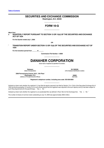 Thumbnail Danaher 10-Q Quarterly Report FY 