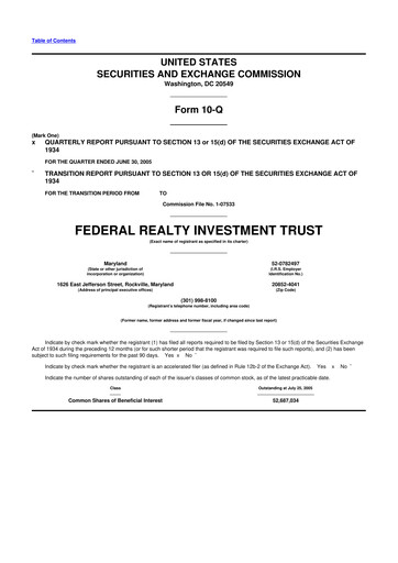 Thumbnail Federal Realty Investment Trust
 10-Q Quarterly Report FY 