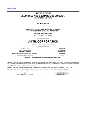 Miniature Unitil Corporation
 10-Q Rapport trimestriel  